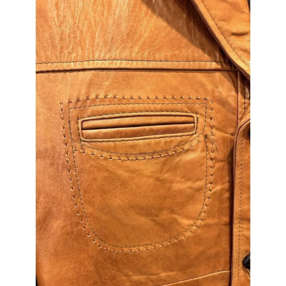 VTG De Long Classic Lamb Leather Men's Brown Button Front Blazer Jacket Size 40R - Picture 2 of 14